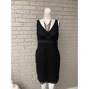 Aidan Mattox Women Black Sleeveless Sequined Lace Dress Size 4
